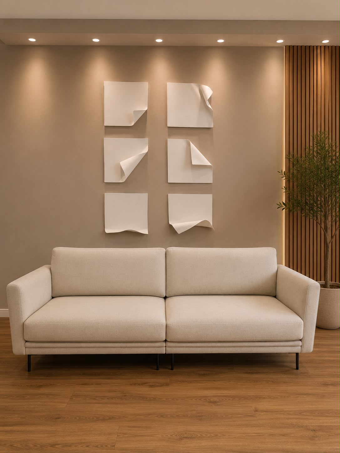 Sofá em ambiente com iluminação suave